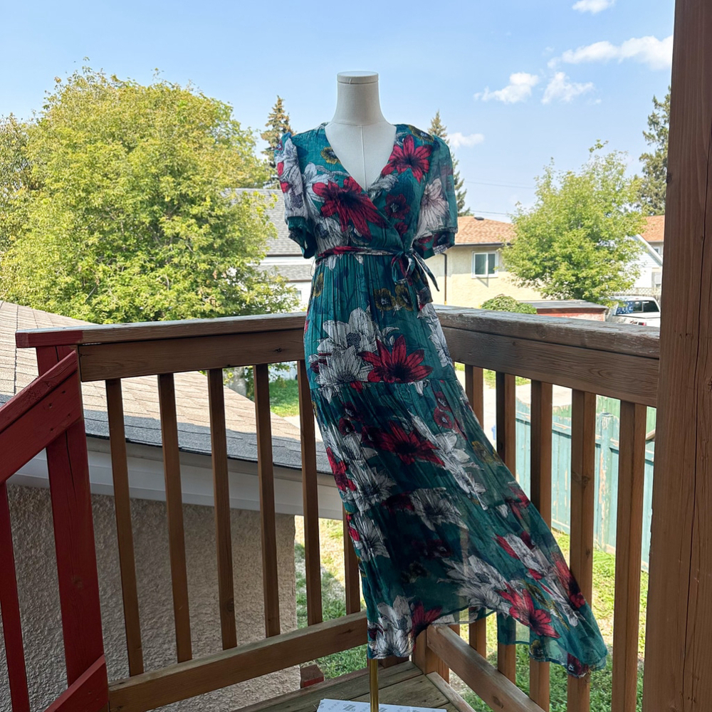 Floral Maxi Dress in Teal and Pink